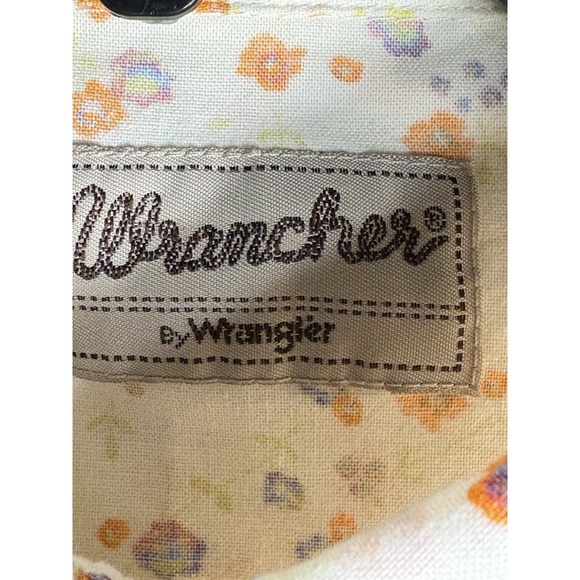 Women's XXL Western Wrangler Pearl Snap Shirt Floral White Pink Orange Cotton - Picture 5 of 9